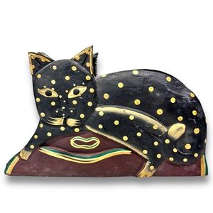 Laurel Burch Style Wooden Hand Painted Two Sided Cat Napkin Letter Holder Decor‎